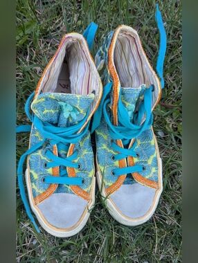 Johnny Was Biya Turquoise Floral Embroidered Vintage High-Top Sneakers Women's 8